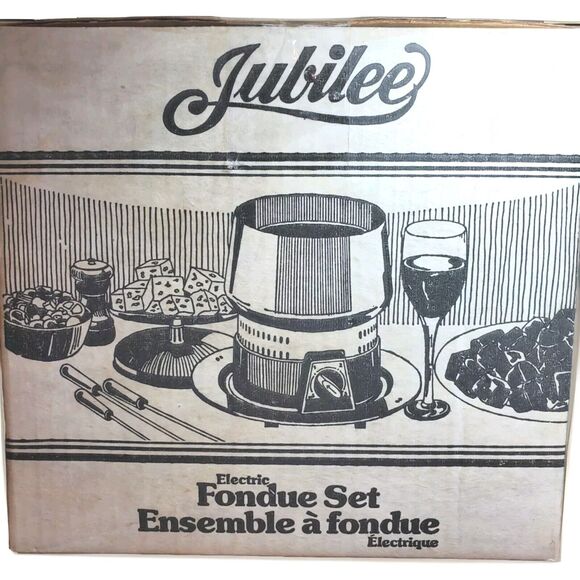NEW Vintage Jubilee Electric MCM Fondue Set Retro Red Pot 4 Teak Handle Fork NOS - Picture 4 of 15